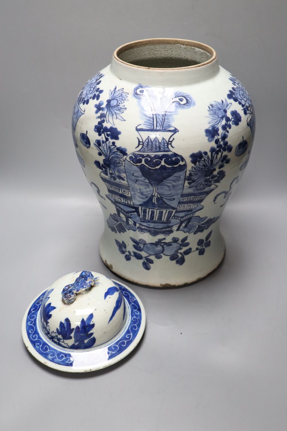 A 19th century Chinese blue and white jar and cover, height 43cm overall